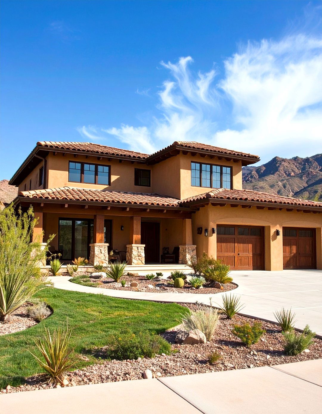Warm Desert Brown Stucco with Onyx Accents - 20 Dark Brown House With Black Trim