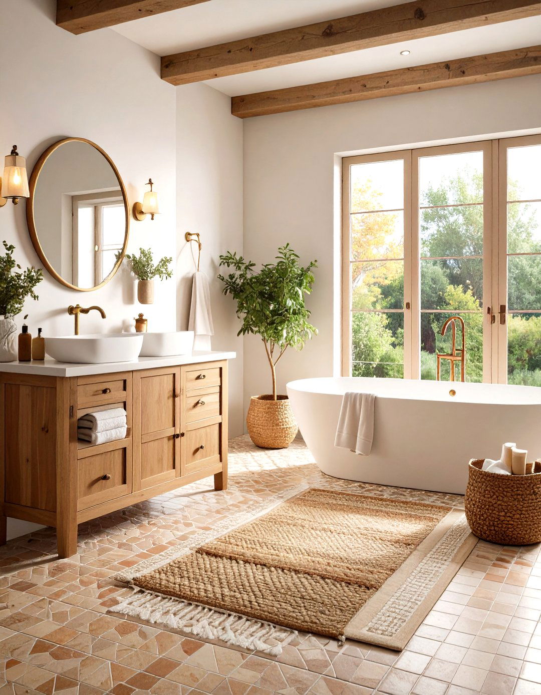 Warm Earth Tone Penny Tile Floor Theme - 20 Penny Tile Bathroom Floor Ideas