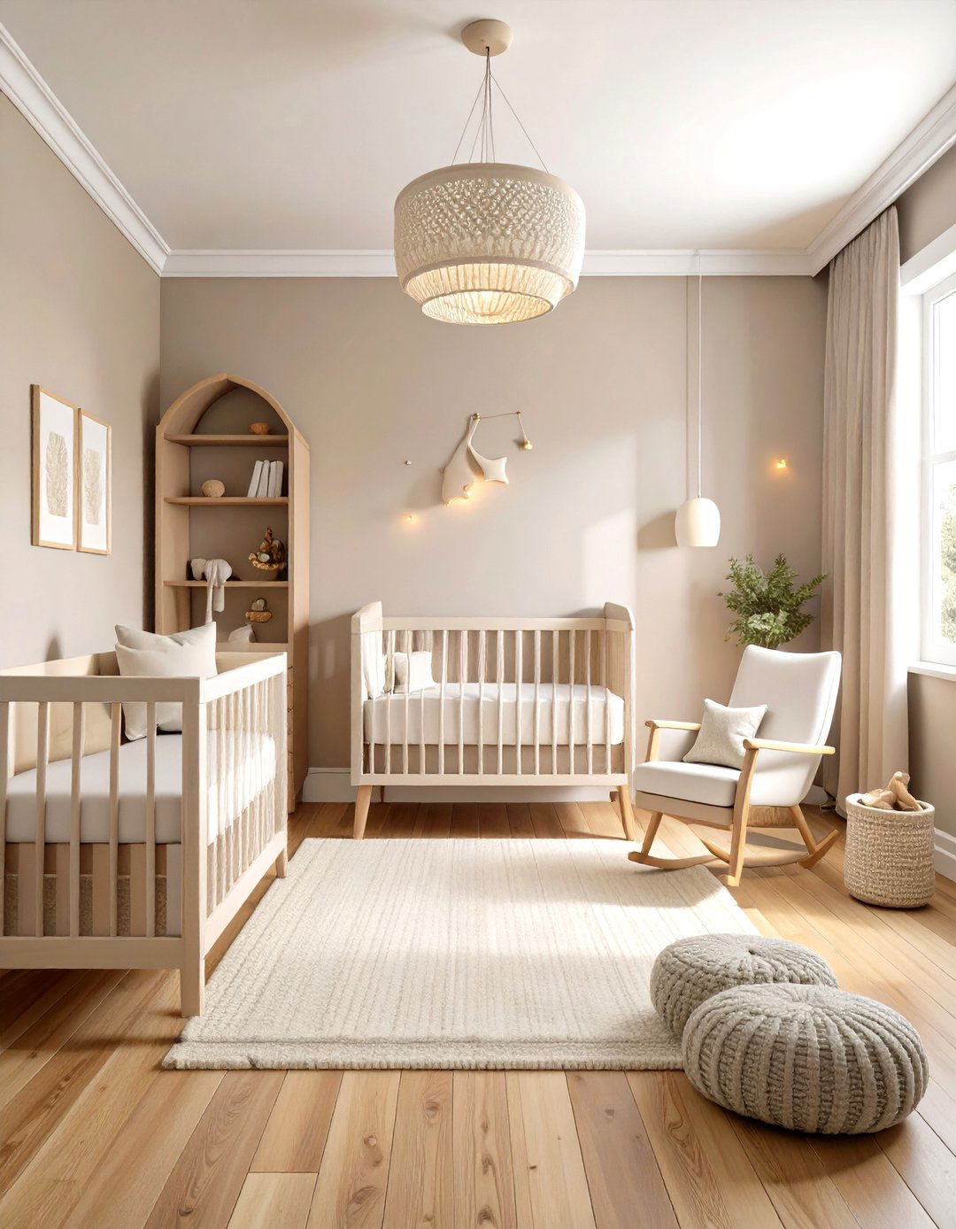 Warm Greige Nursery with Natural Wood Accents - 20 Grey Nursery Ideas