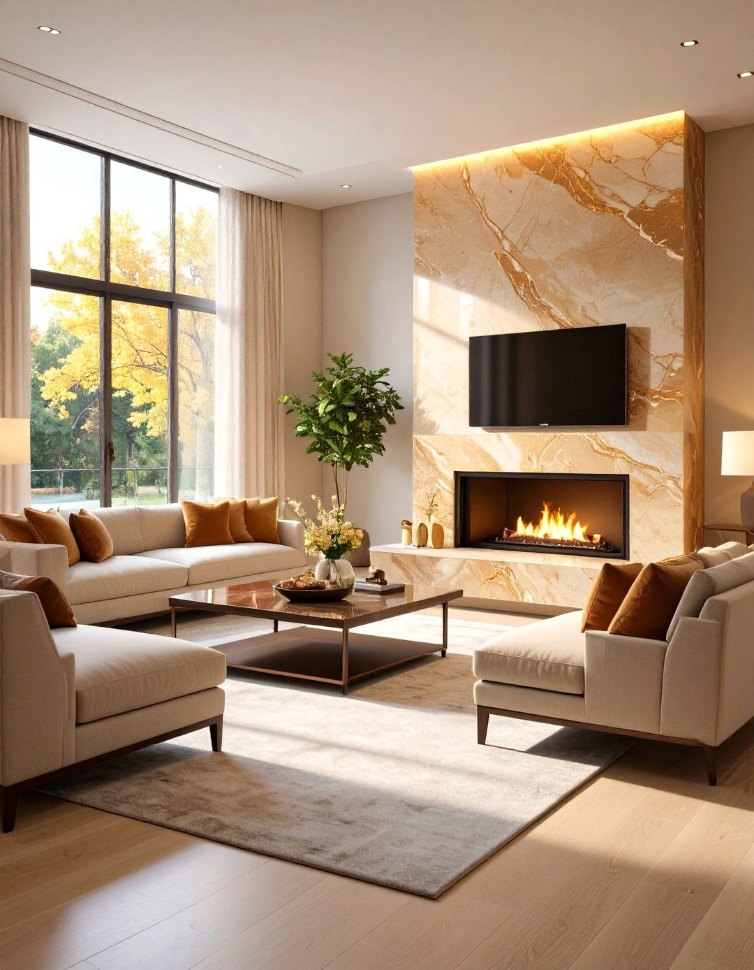 Warm Honey Toned Quartz Fireplace Surround - 20 Quartz Fireplace Surround Ideas