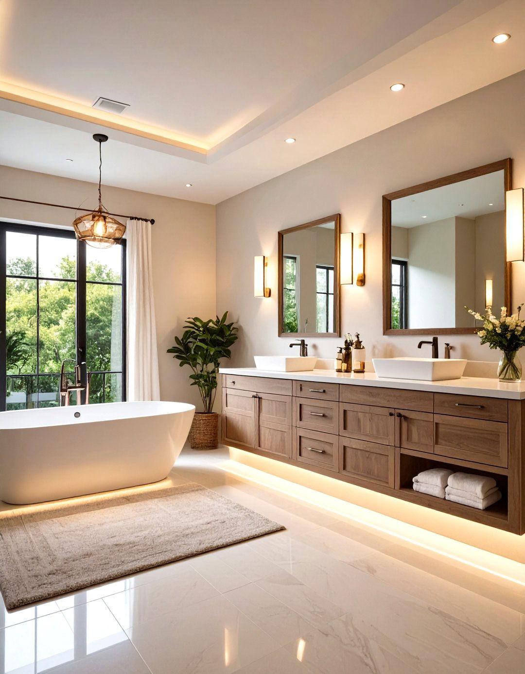 Warm Layered Lighting for Flattering Glow - 20 Guest Bathroom Ideas