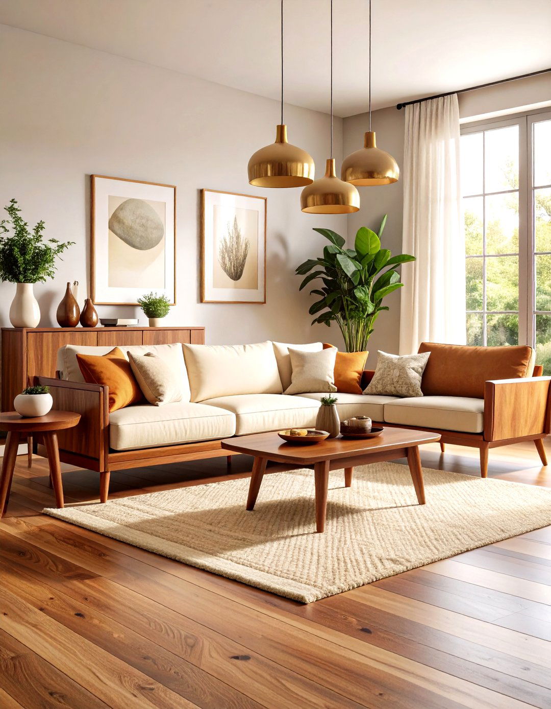 Warm Mahogany and Cream Mid Century Modern Living Room - 20 Mid-Century Modern Living Room Ideas