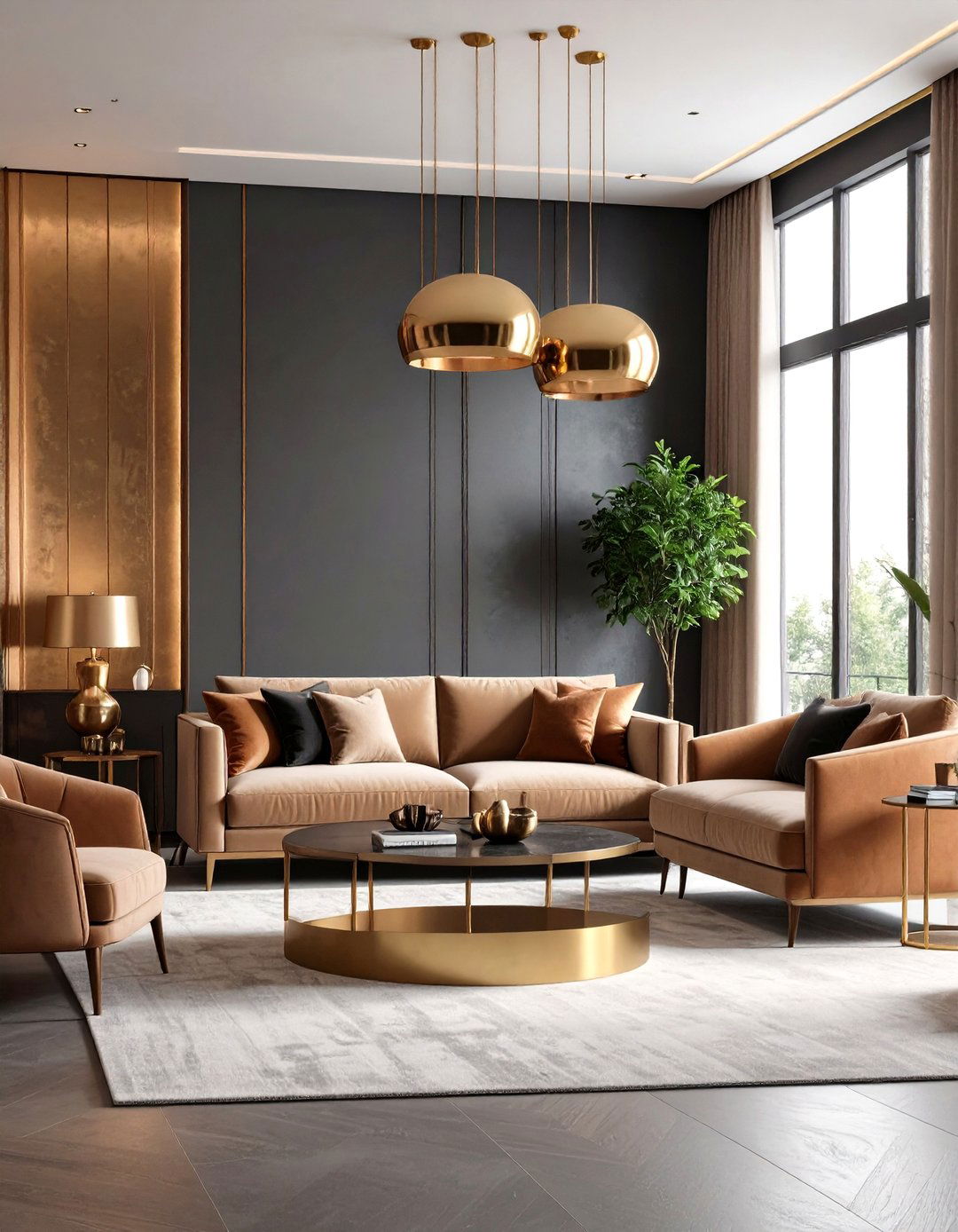 Warm Metallic Living Room Design with Luxurious Finishes - 20 Living Room Design Ideas