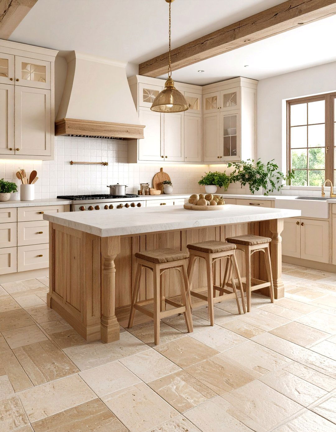 Warm Neutral Travertine Floor Kitchen with Cozy Traditional Appeal - 20 Travertine Floor Kitchen Ideas
