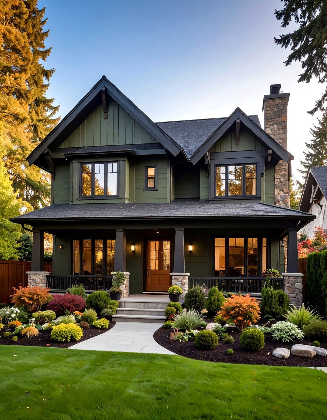 Warm Neutral Trend Dark Olive Green House Embracing Color Forecasts - 20 Dark Olive Green House With Black Trim