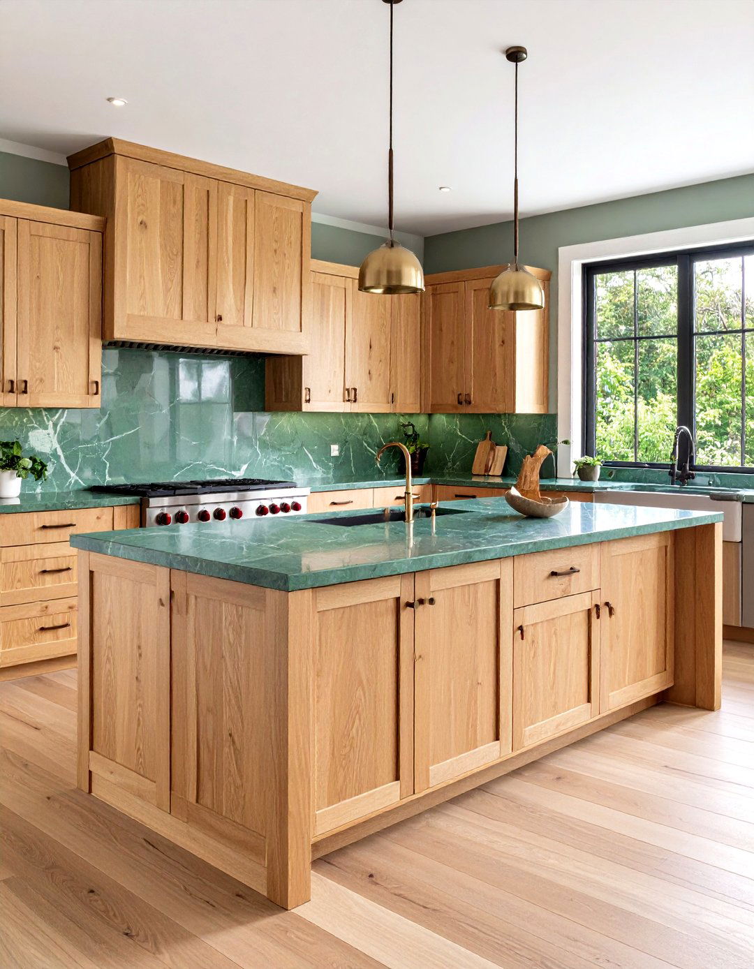 Warm Oak Pairing for Organic Balance - 20 Green Marble Countertop Design Ideas