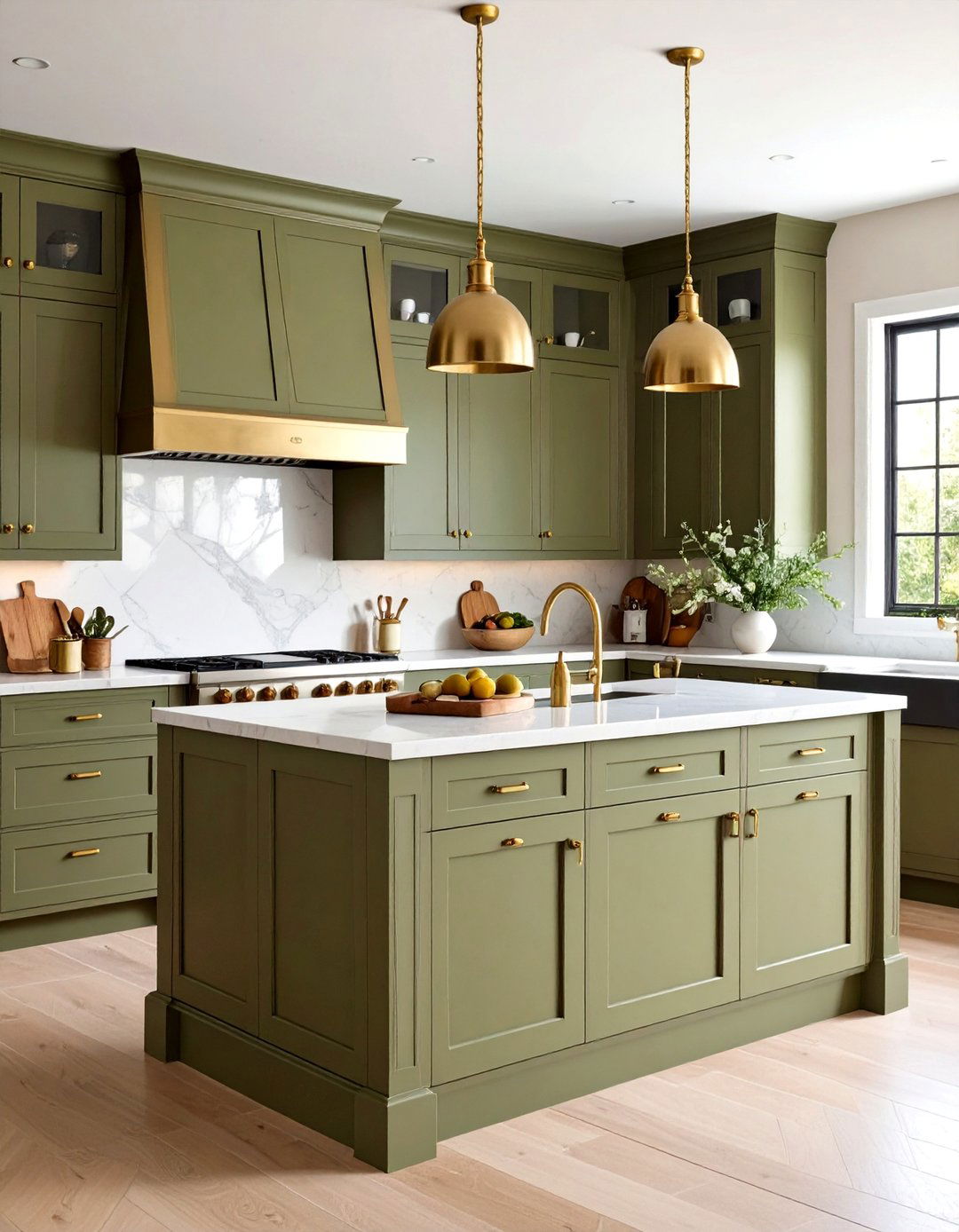 Warm Olive Green Kitchen Island - 20 Kitchen Island Color Ideas