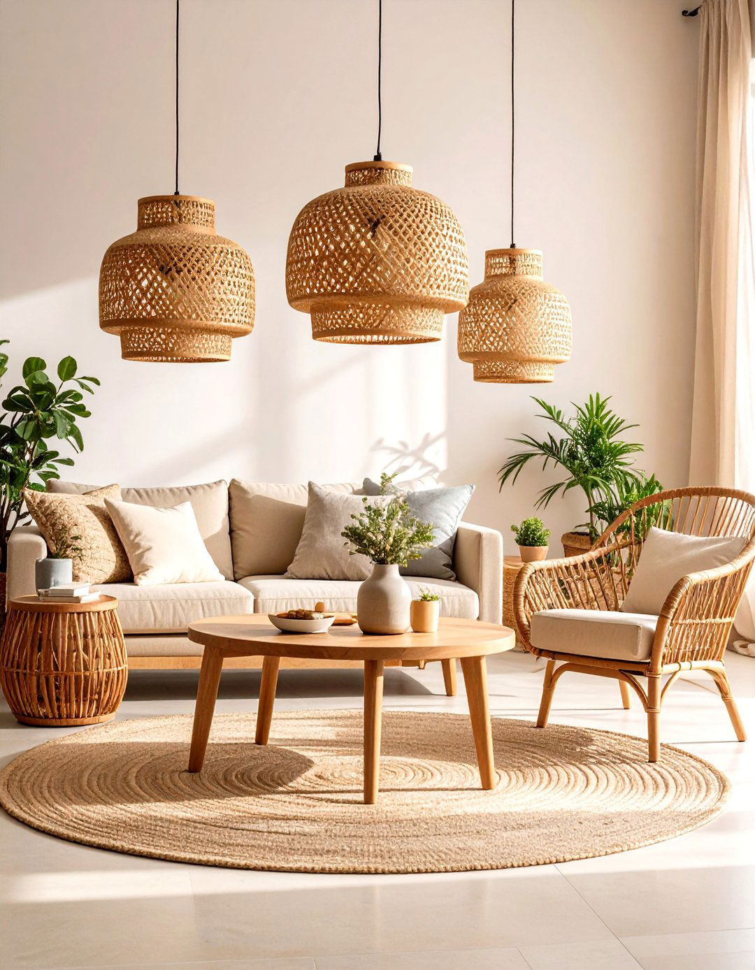 Warm Rattan Pendant Lighting - 20 Desert Themed Room Ideas