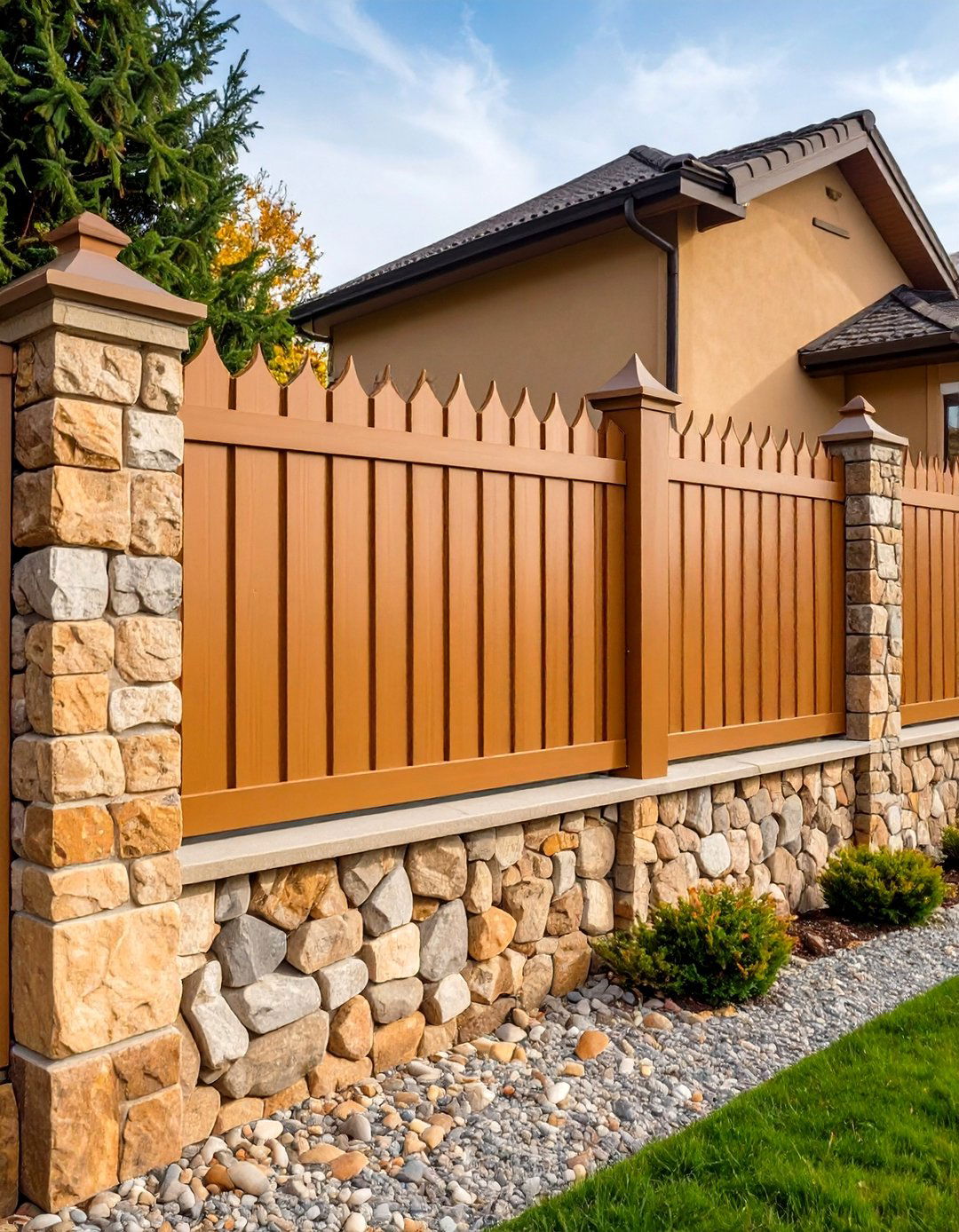 Warm Taupe Fence to Soften Stonework - 20 Fence Paint Colours