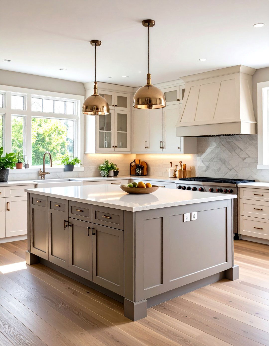 Warm Taupe Quartz Kitchen Countertops with Transitional Elegance - 20 Quartz Kitchen Countertops