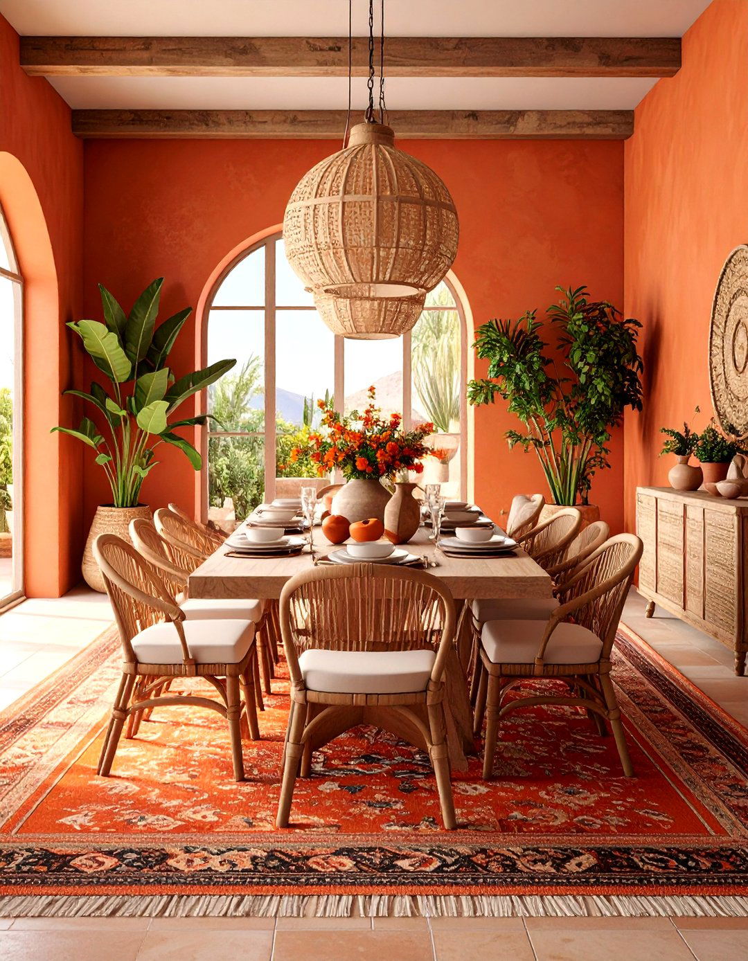 Warm Terracotta Carpeted Dining Room with Earthy Charm - 20 Carpeted Dining Room Ideas