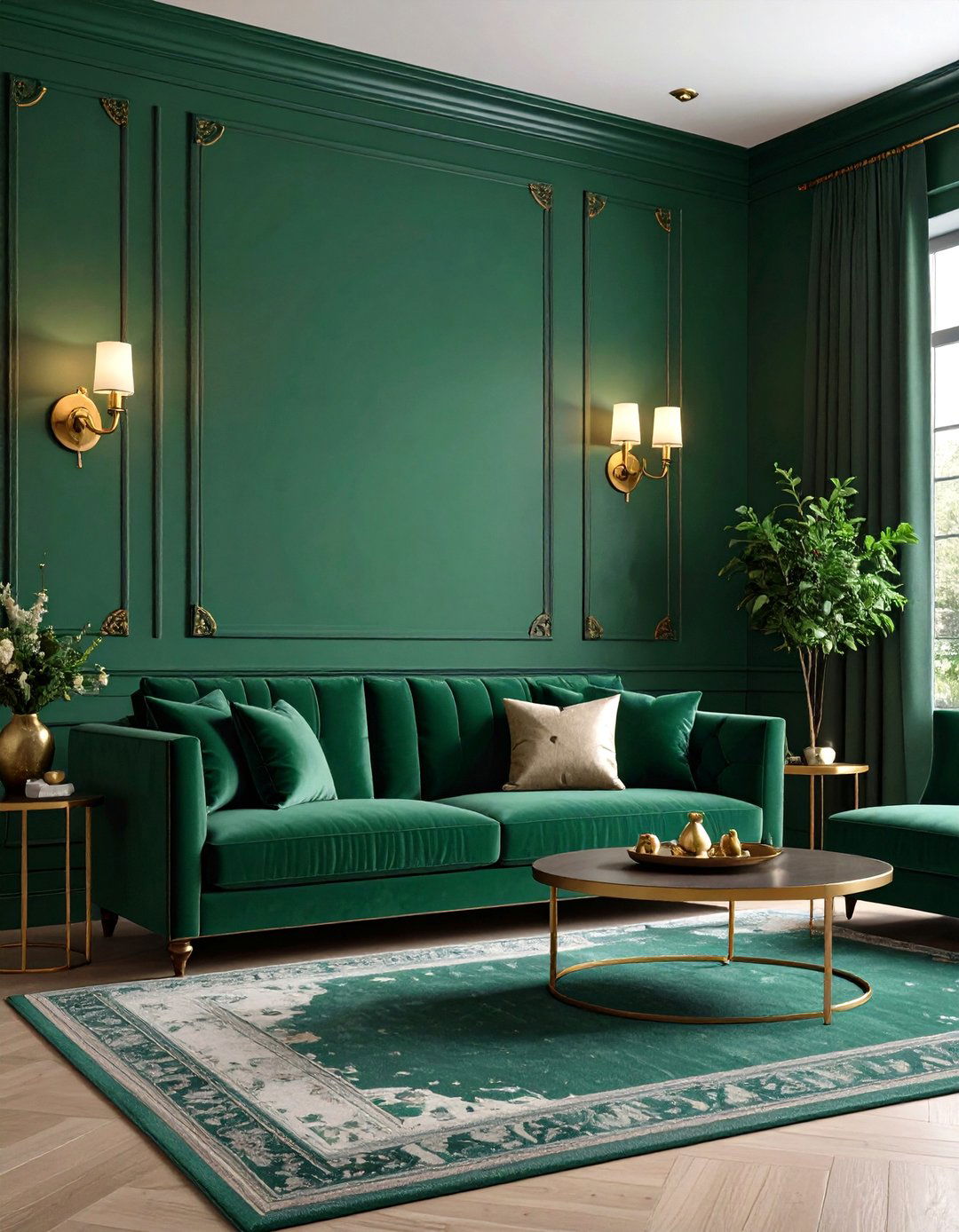 Warm Up Forest Green with Brass Accents - 20 Forest Green Living Room Ideas