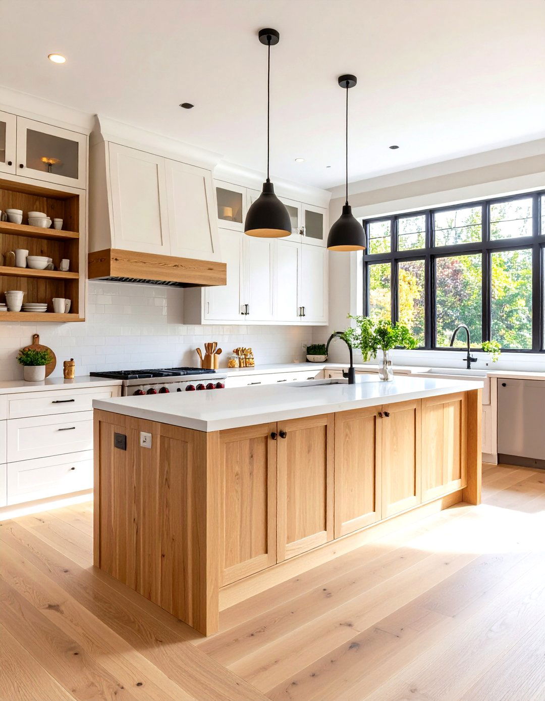 Warm Wood Accents Balance Cool Tones - 20 Grey and White Kitchen Ideas