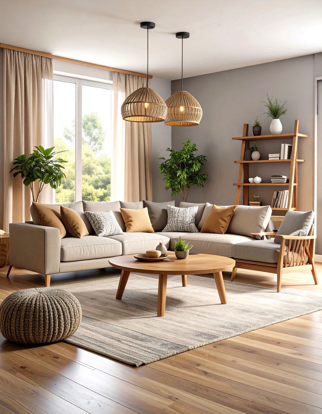 Warm Wood Accents to Complement Grey and Cream Living Rooms - 20 Grey and Cream Living Room Ideas