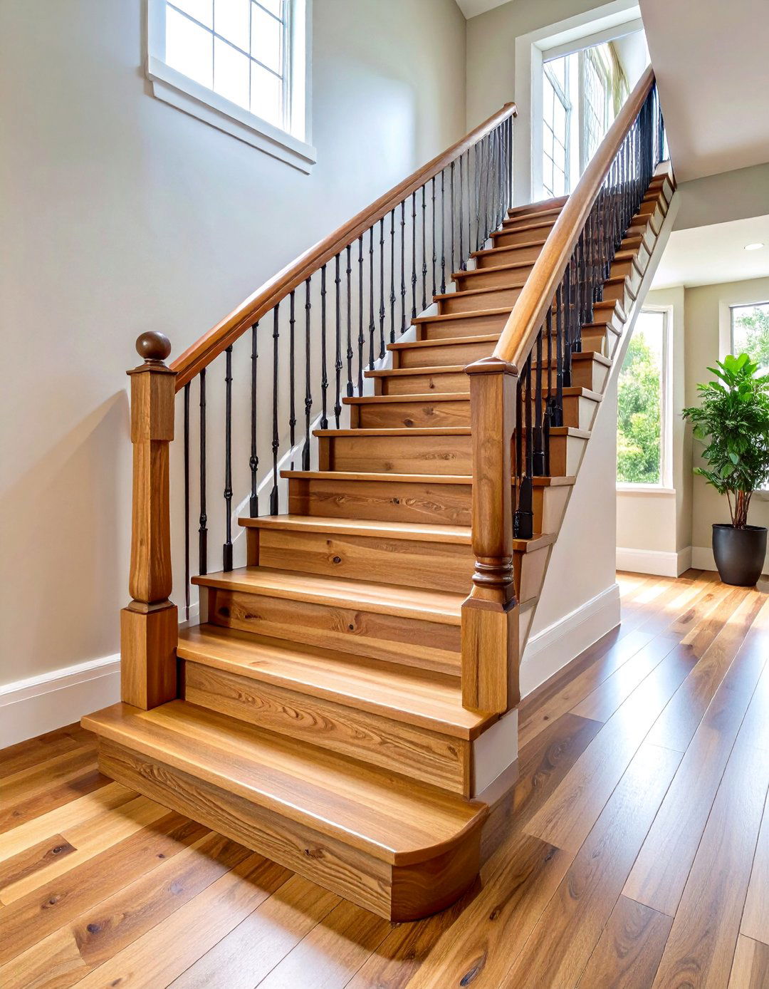 Warm Wood Closed Riser Basement Stairs - 20 Basement Stair Ideas