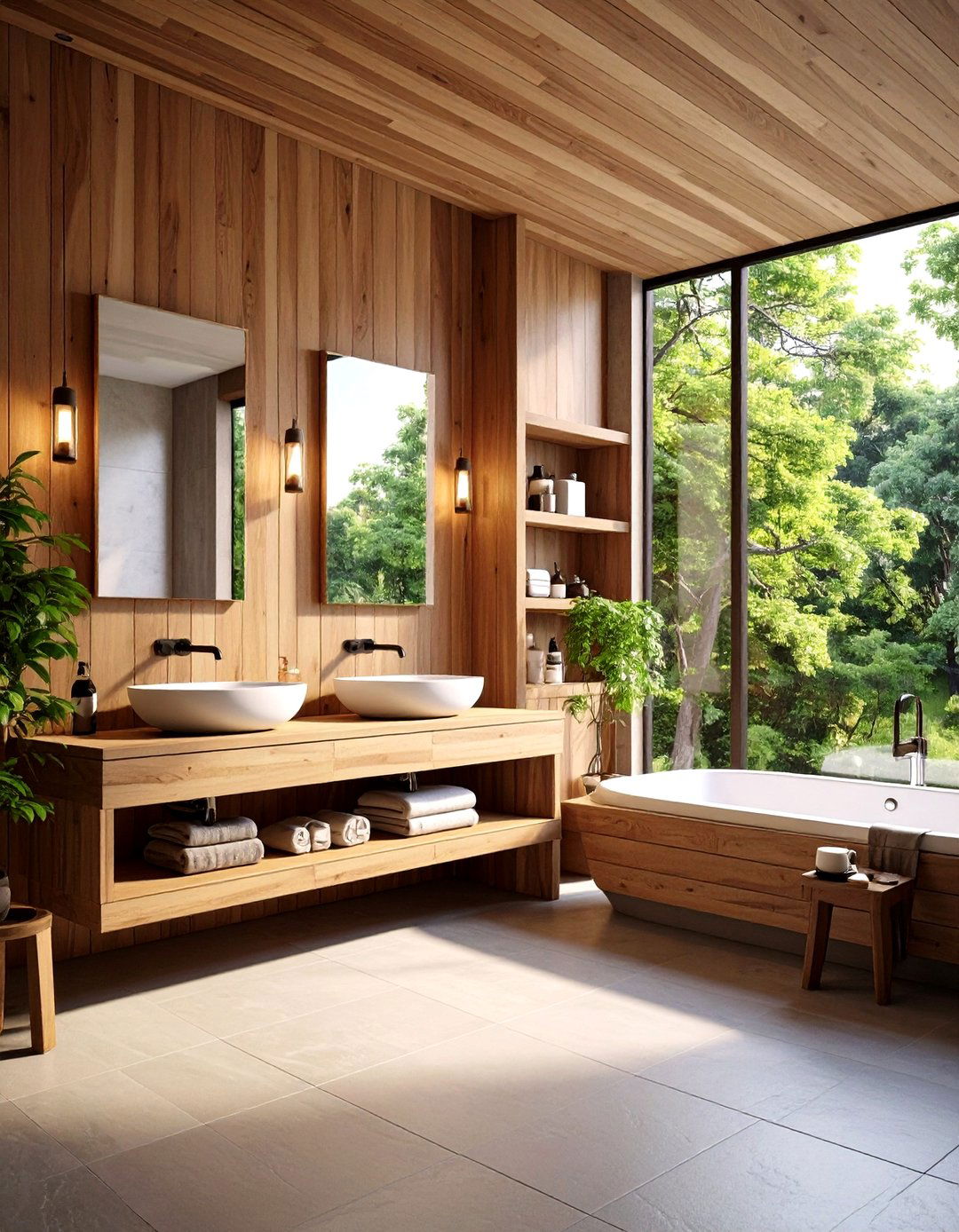 Warm Wood Elements - 20 Spa Like Bathroom Ideas