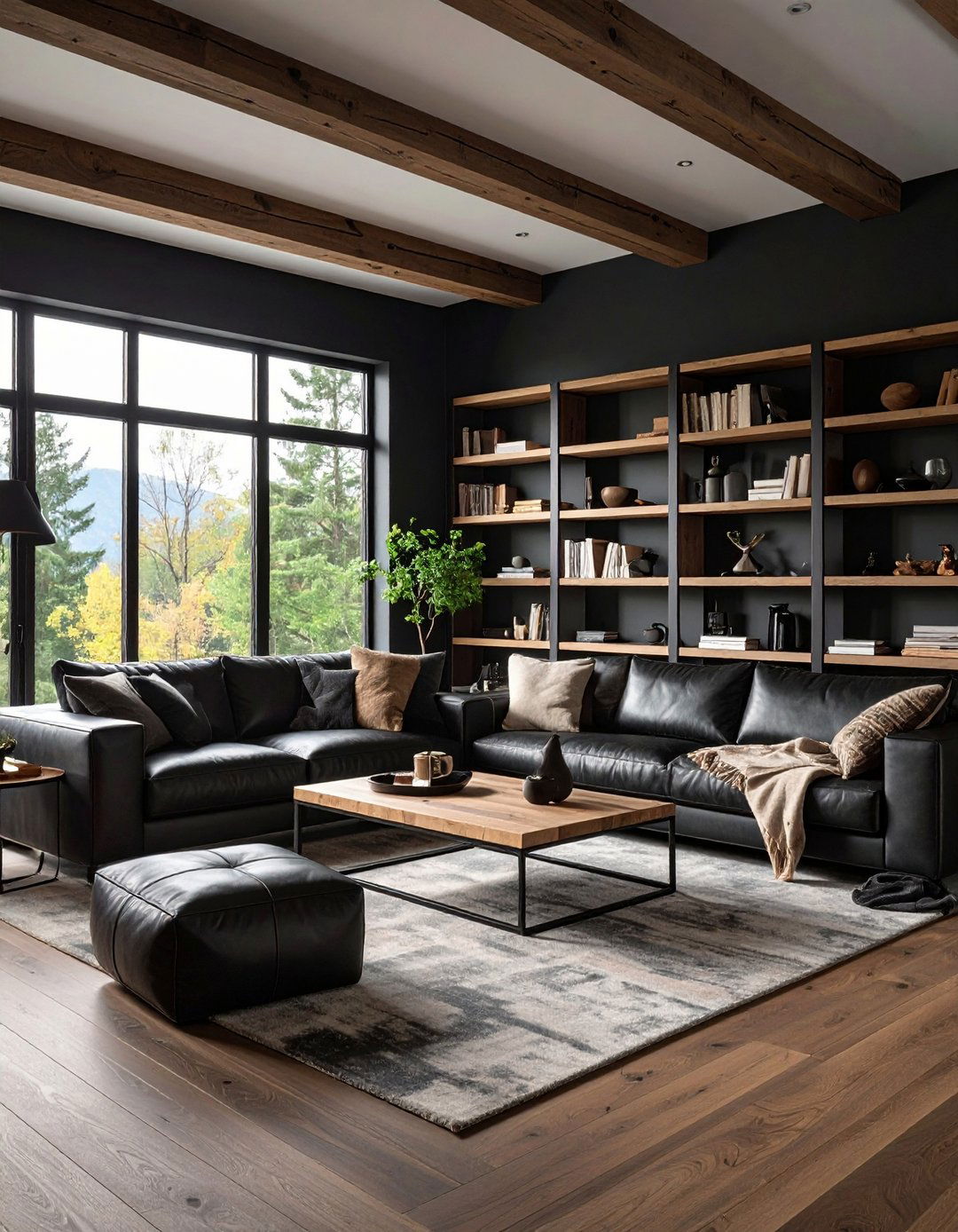 Warm Wood Meets Sleek Black Room - 20 Black Room Ideas