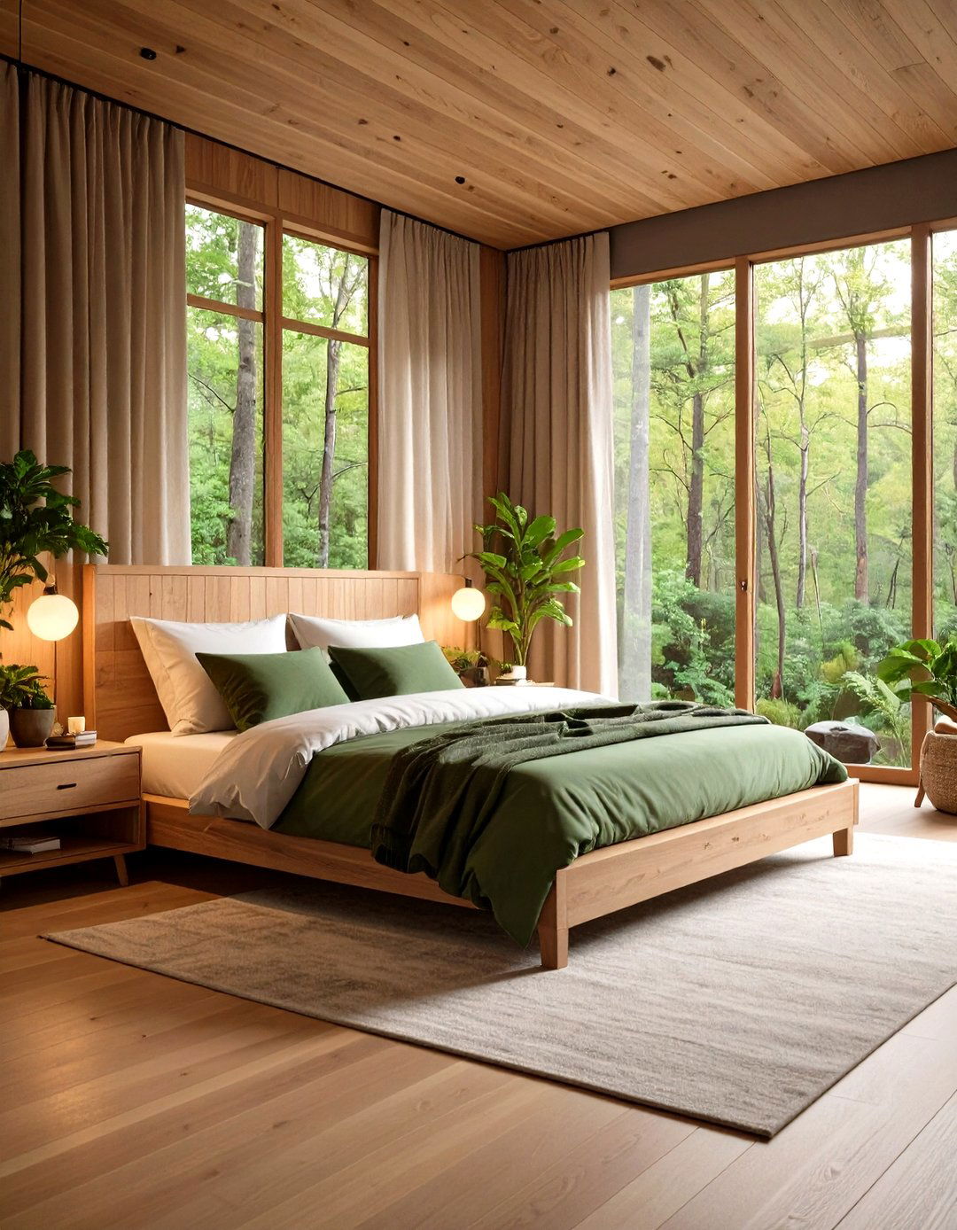 Warm Wood Tone Earthy Bedroom with Forest Connection - 20 earthy bedroom ideas