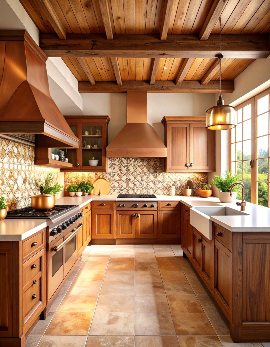 Warm Wood and Copper Mediterranean Kitchen with Artisan Details - 20 Mediterranean Kitchen Ideas