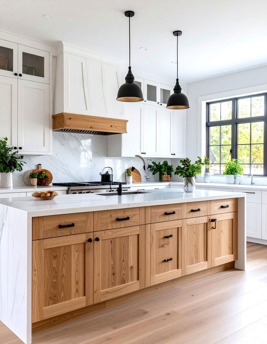 Warm Wood and Crisp White - 20 Two Tone Kitchen Cabinet Ideas