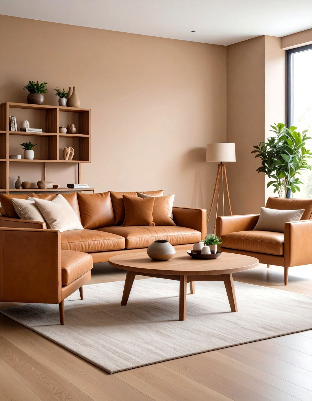 Warm Wood and Leather Accents - 20 Tan Living Room Ideas