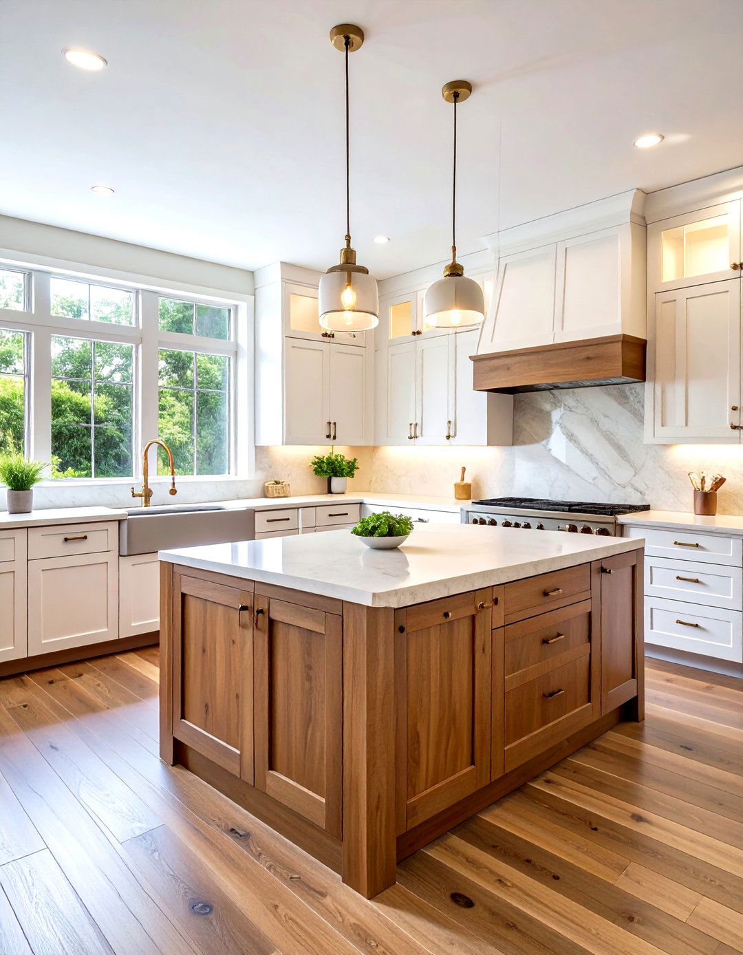 Warm Wood and White Transitional Kitchen - 20 Transitional Kitchen Ideas