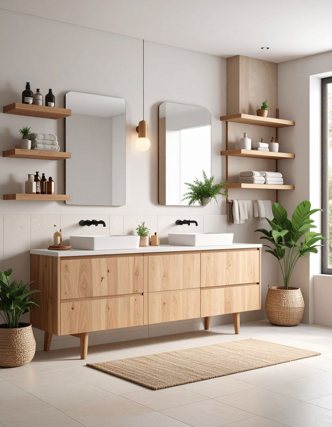 Warm Wooden Accents - 20 Scandinavian Bathroom Ideas