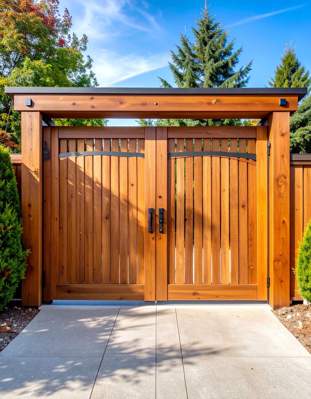 Warm Wooden Slatted Front Gate - 20 Front Gate Ideas