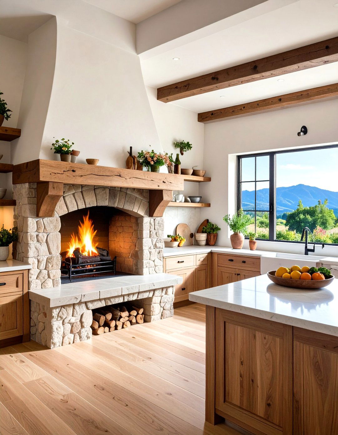 Warming Fireplace Feature - 20 Tuscan Kitchen Design Ideas