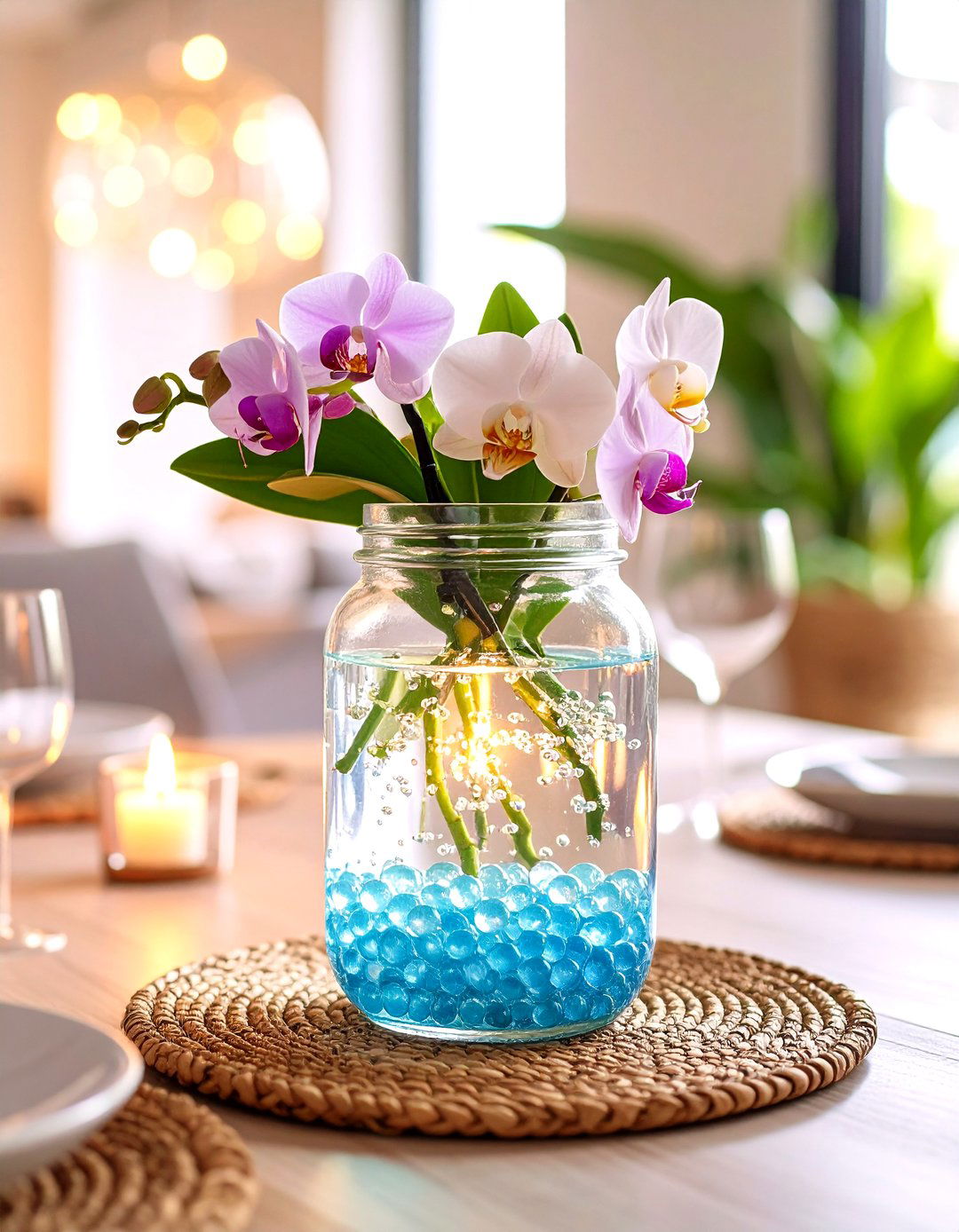 Water Bead and Orchid Glow Mason Jar - 20 Mason Jar Wedding Centerpieces