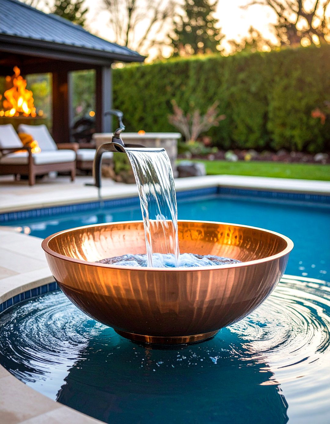 Water Bowls and FireWater Combos - 20 Small Pool Waterfall Ideas