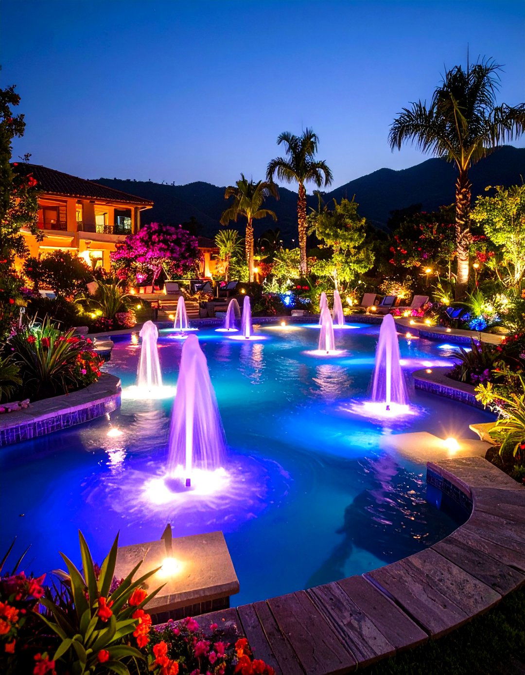 Water Feature Outdoor Lighting Fountain Illumination - 20 Outdoor Lighting Ideas