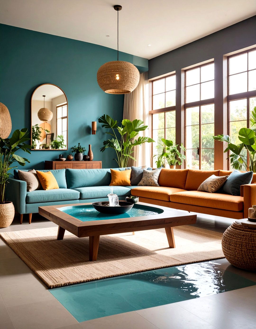 Water Feature Zen Living Room with Indoor Fountains - 20 Zen Living Room Ideas