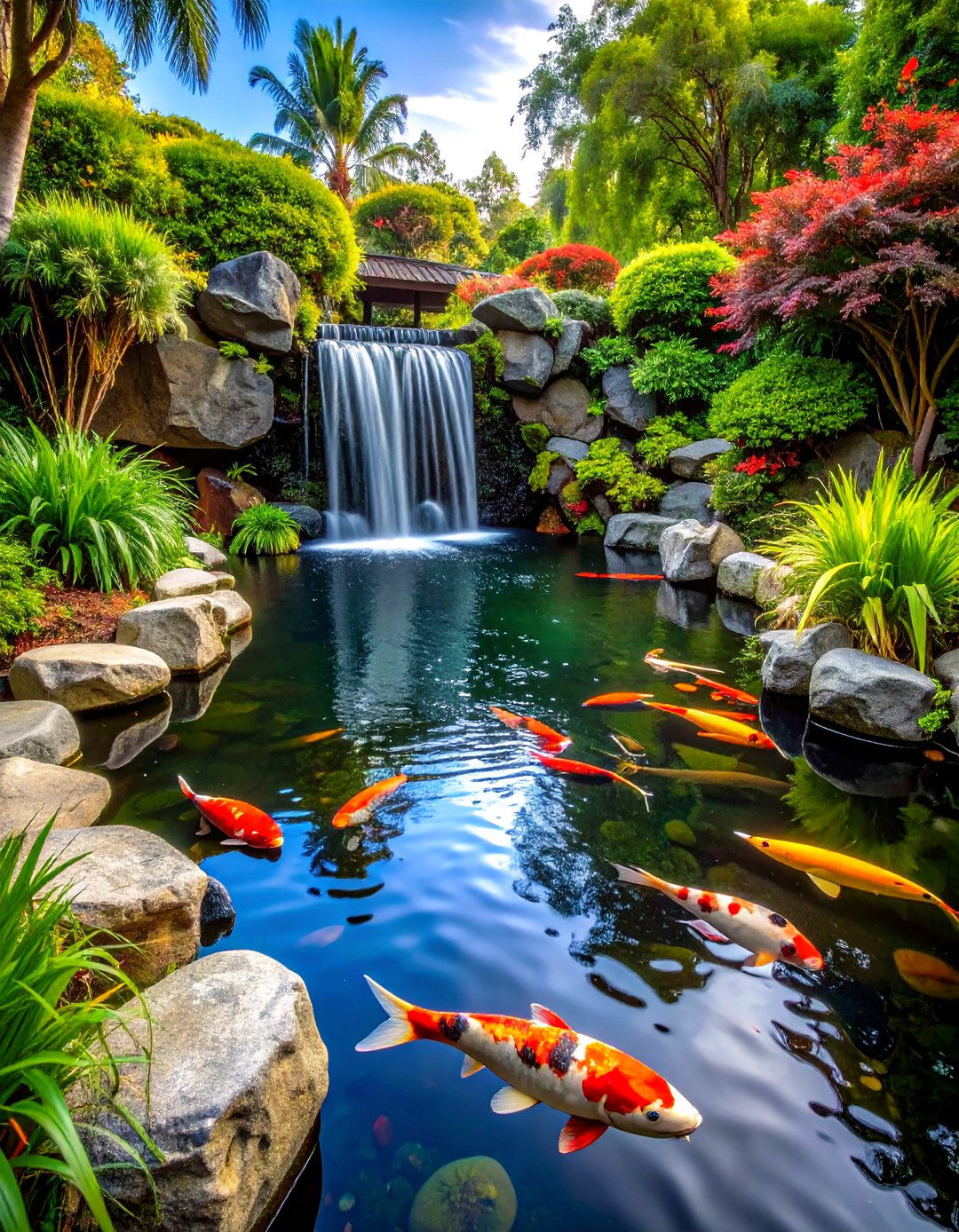Water Features Waterfalls and Koi Ponds - 20 Tropical Pool Landscaping Ideas