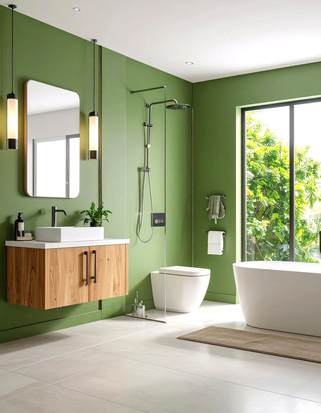 Water Saving Fixtures in Coordinating Green Trim - 20 Green Bathroom Ideas