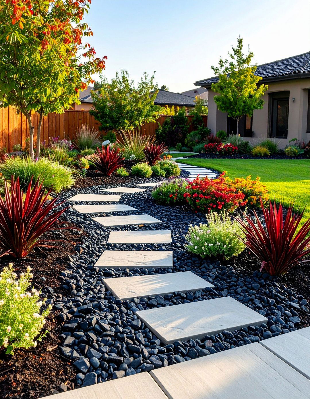 Water Smart Xeriscape Carpet of Black River Rock