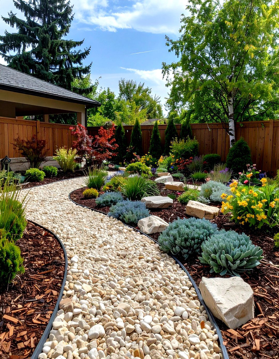 Water Wise Xeriscape With Rocks and Mulch - 20 Front Yard Landscaping Ideas With Rocks and Mulch