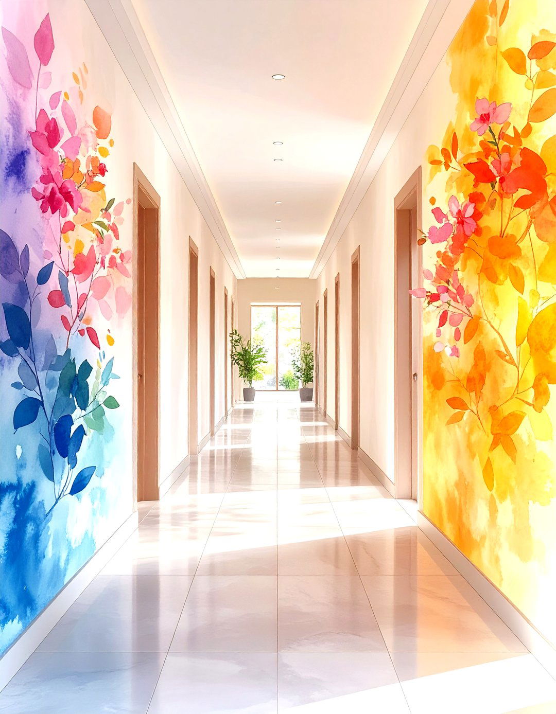 Watercolor Botanical Hallway Wallpaper for Soft Color - 20 Hallway Wallpaper Ideas