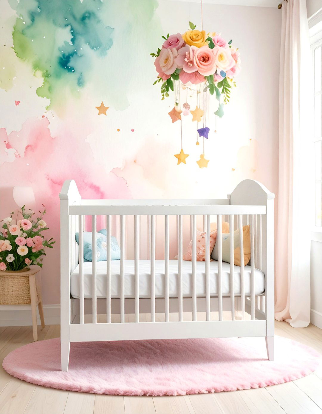 Watercolor Dream Pink and Green Nursery - 20 Pink and Green Nursery Ideas