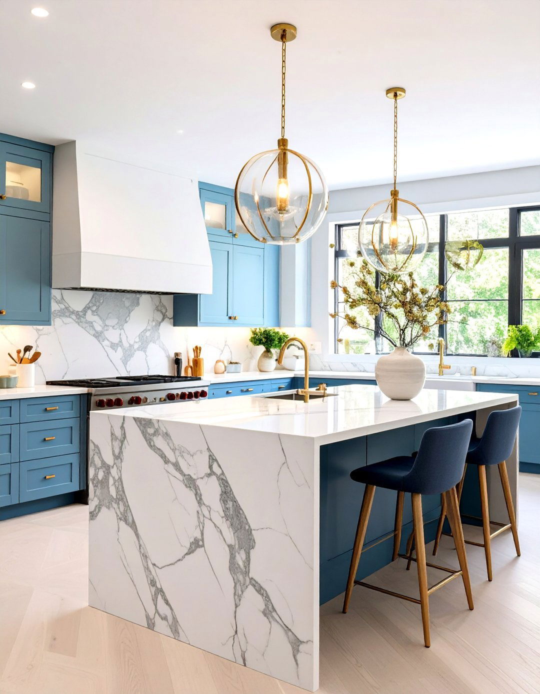 Waterfall Edge Kitchen Island Decor with Dramatic Veining - 20 kitchen island decor ideas