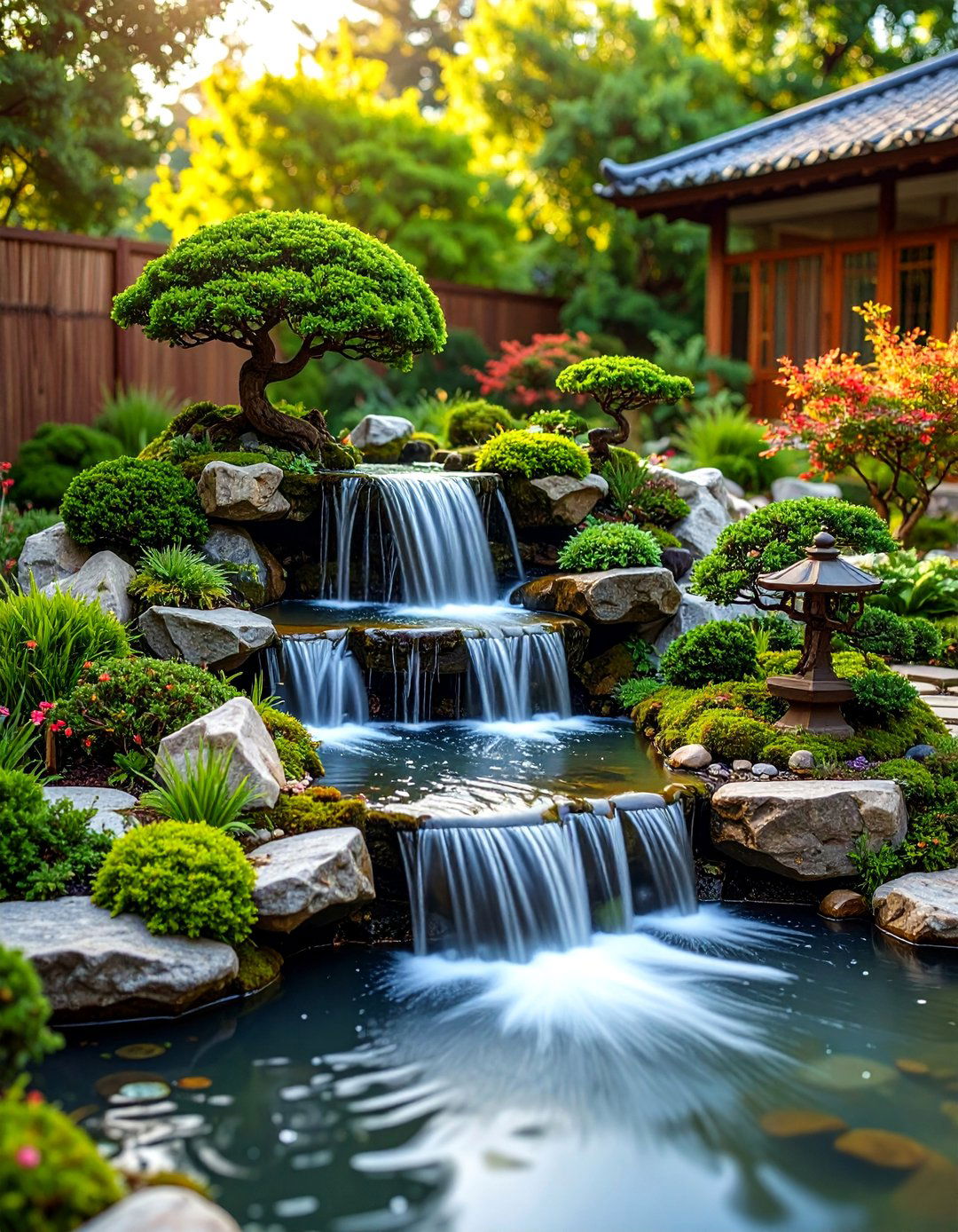 Waterfall Feature Bonsai Garden - 20 Bonsai Garden Ideas