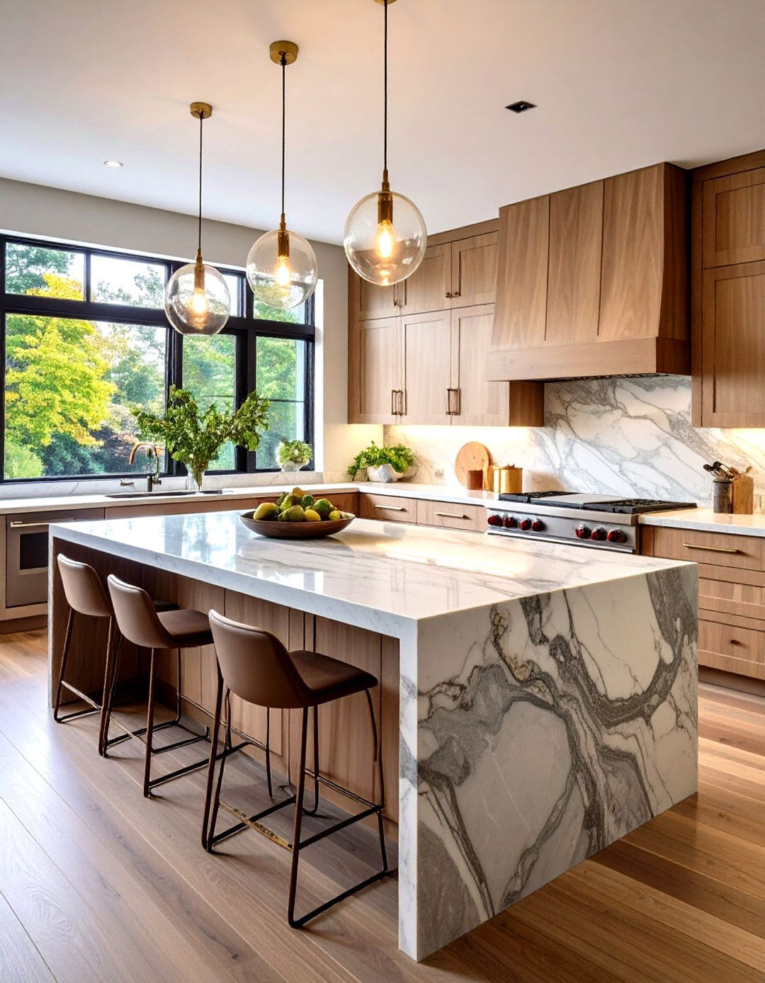 Waterfall Statements in Sculptural Stone - 20 Double Island Kitchen Ideas