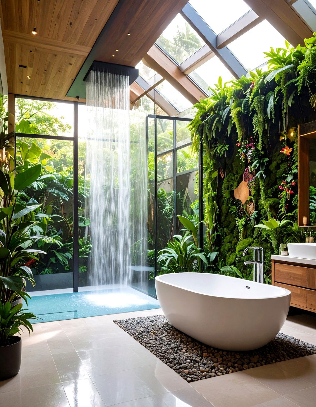 Waterfall Wall Greenhouse Bathroom - 20 Greenhouse Bathroom Ideas