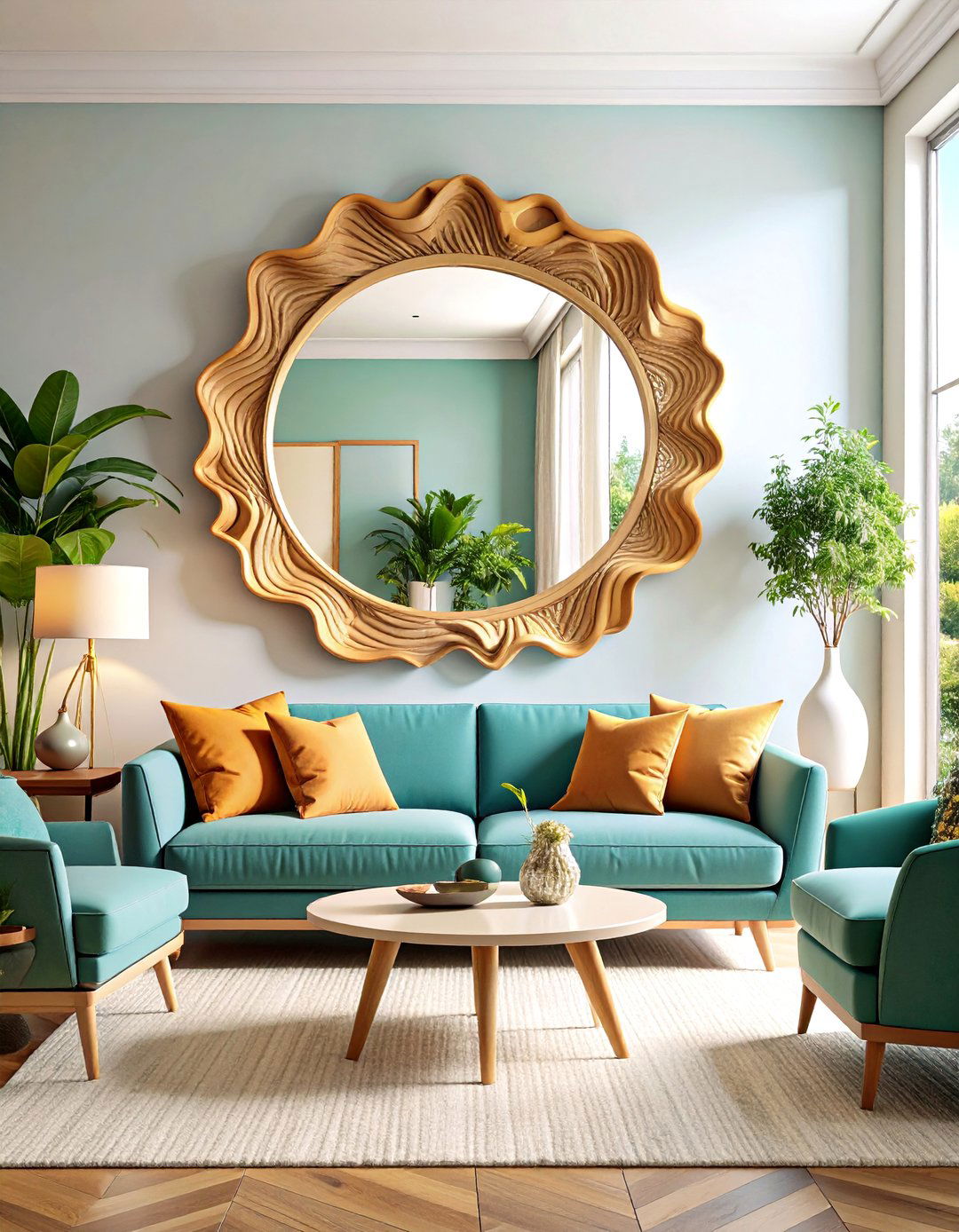 Wavy Living Room Mirror Organic Design - 20 Living Room Mirror Ideas