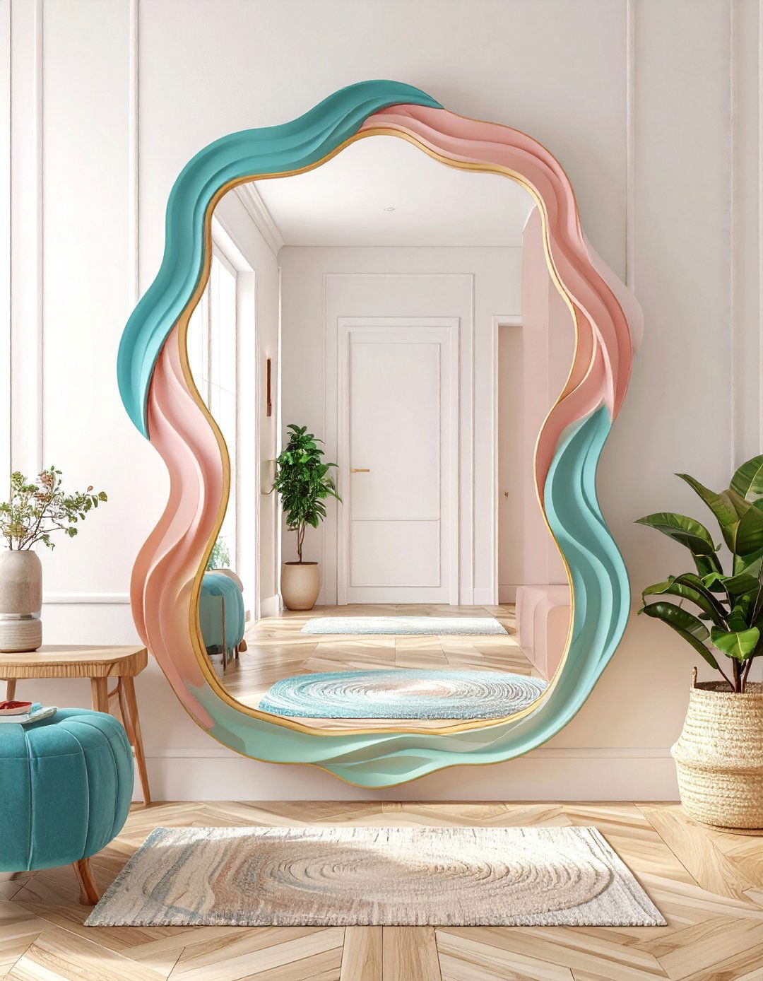 Wavy Statement Hallway Mirror - 20 hallway mirror ideas
