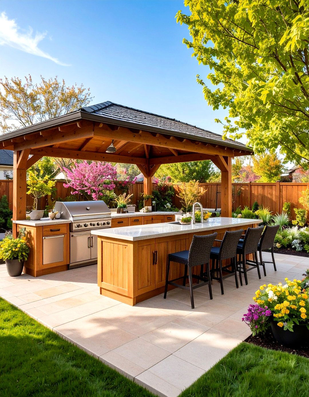 Weather Resistant All Season Outdoor Kitchen with a Gazebo - 20 Outdoor Kitchen with a Gazebo Ideas