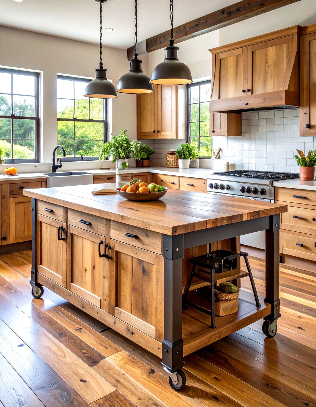 Weathered Rolling Worktable Kitchen Island - 20 Rustic Kitchen Island Ideas