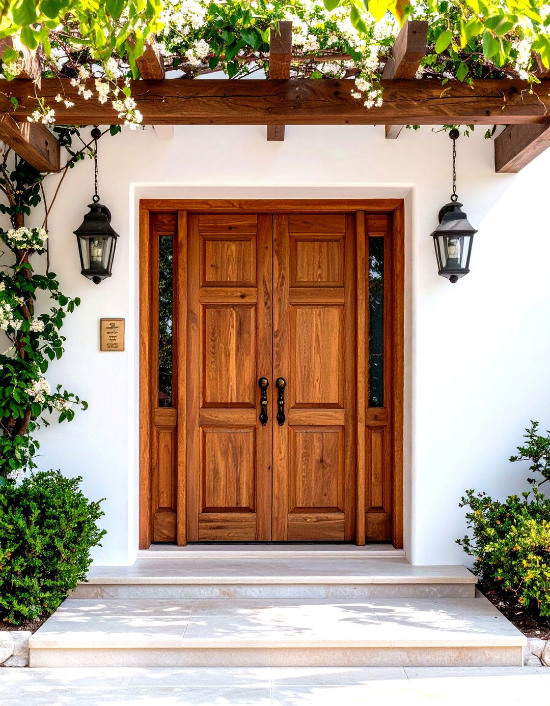 Weathered Teak Mediterranean Front Door with Brass Hardware - 20 Mediterranean Front Door Ideas