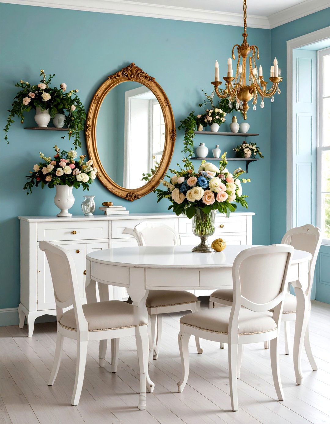 Weathered White Buffet Adds Storage and Soul - 20 French Country Dining Room Ideas