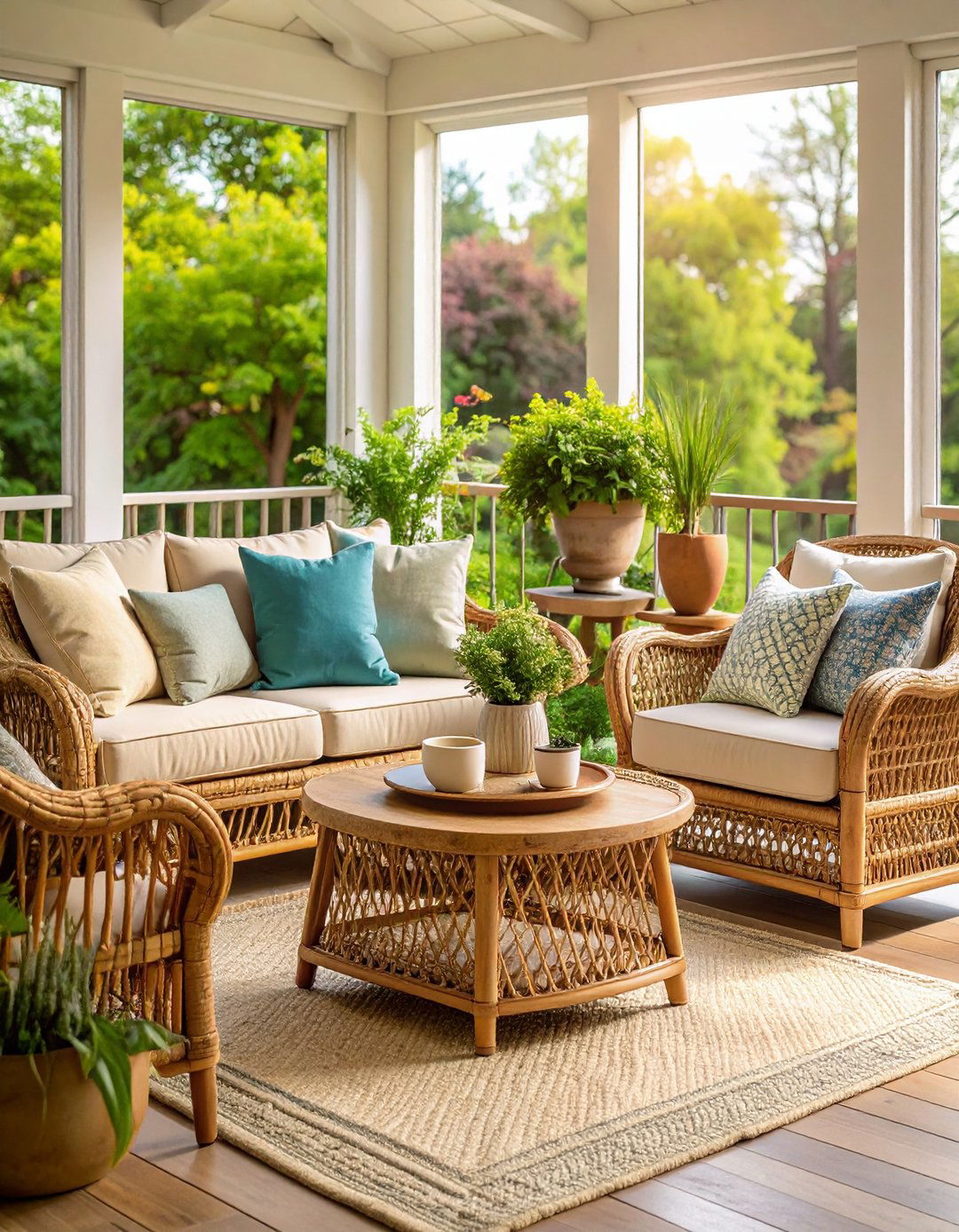 Weathered Wicker Furniture for Rustic Sunroom Charm - 20 Rustic Sunroom Ideas